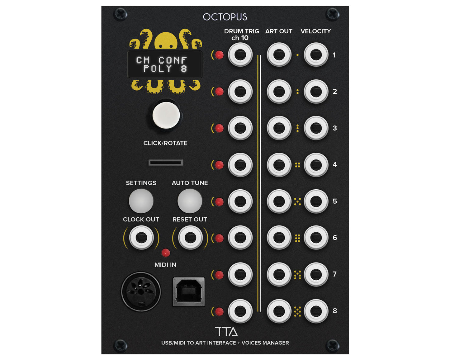 Tiptop Audio Octopus - USB/Midi to ART Interface + Voice Manager