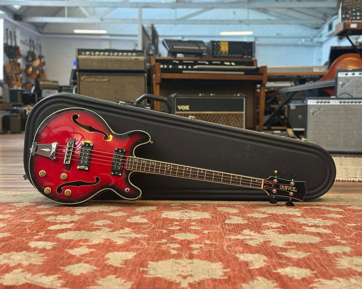 Univox Coily Semi-Hollow Electric Bass w/ Hiscox Case