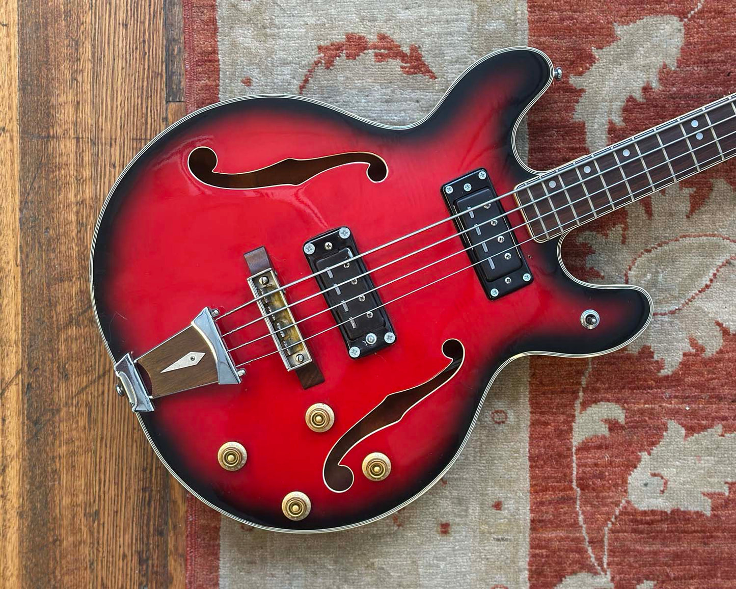 Univox Coily Semi-Hollow Electric Bass w/ Hiscox Case