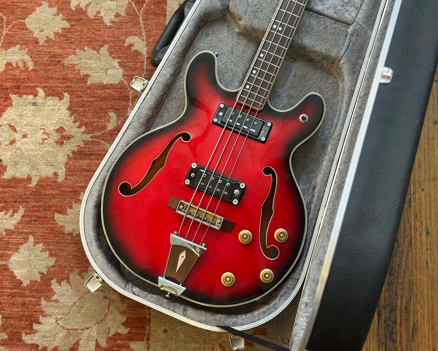 Univox Coily Semi-Hollow Electric Bass w/ Hiscox Case