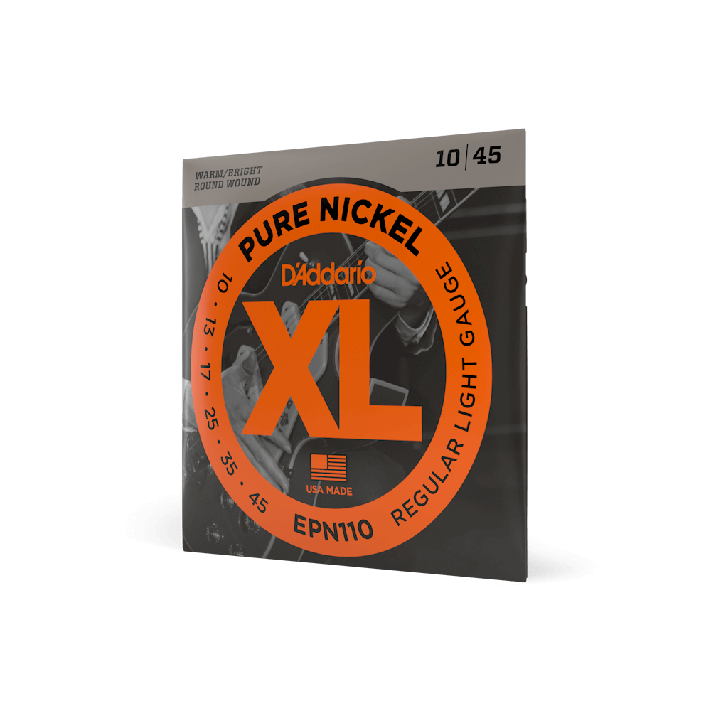 D'Addario EPN110 Pure Nickel Electric Guitar Strings, Regular Light, 10-45