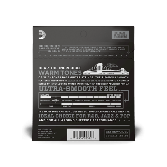 D'Addario ECB81SL Chromes Bass Guitar Strings, Light, 45-100, Super Long Scale