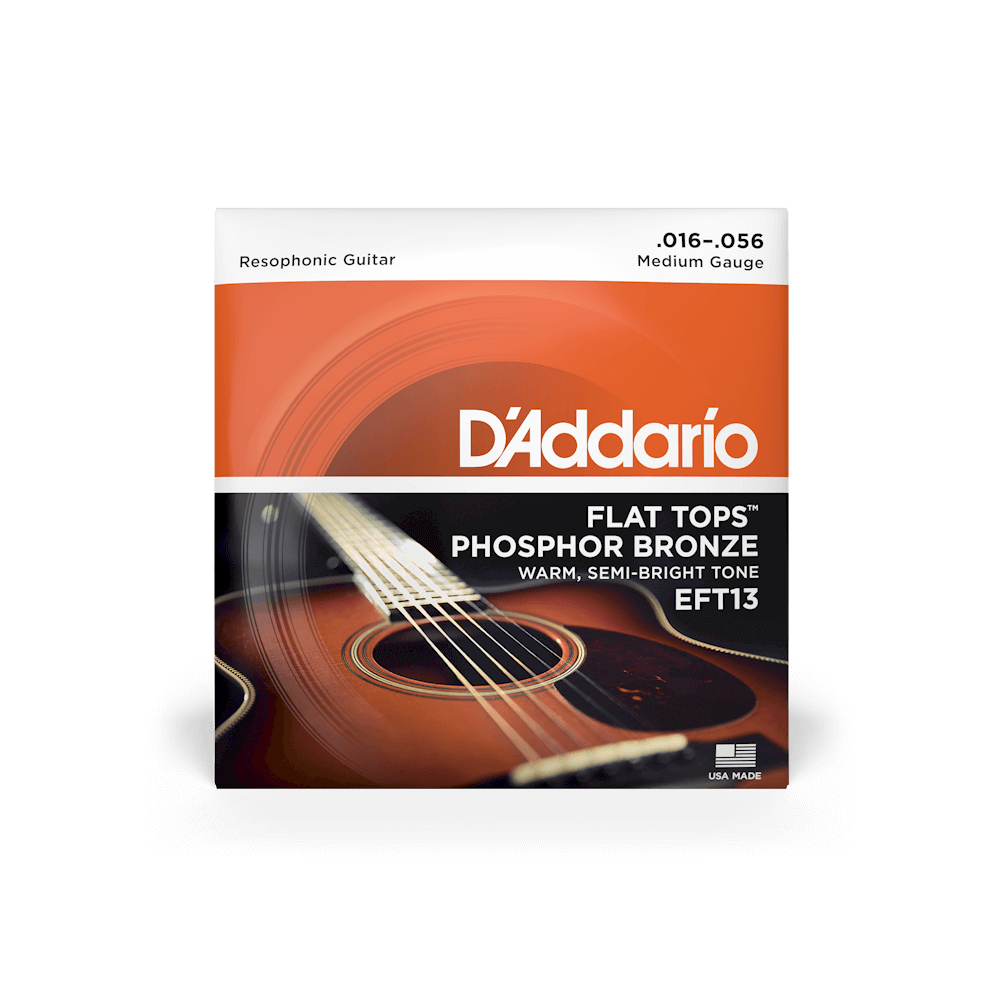 D'Addario EFT13 Flat Tops Phosphor Bronze Acoustic Medium Resophonic Guitar Strings 16-56