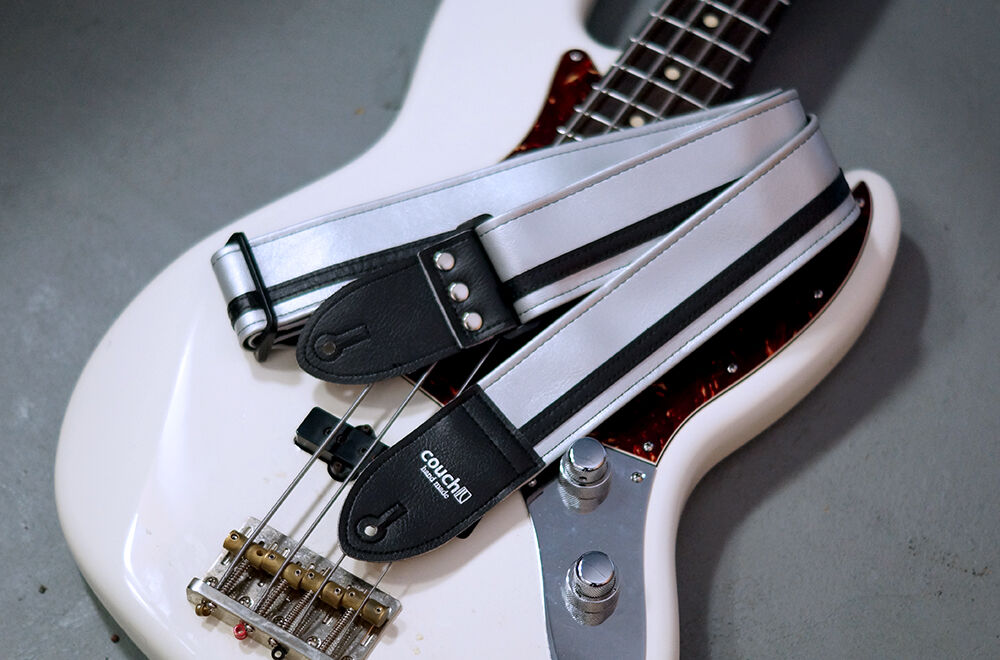 Couch Straps Silver with Black Vinyl Racer X Guitar Strap