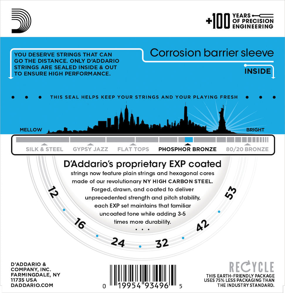 D'Addario EXP16 Coated Phosphor Bronze Acoustic Guitar Strings Light 12-53