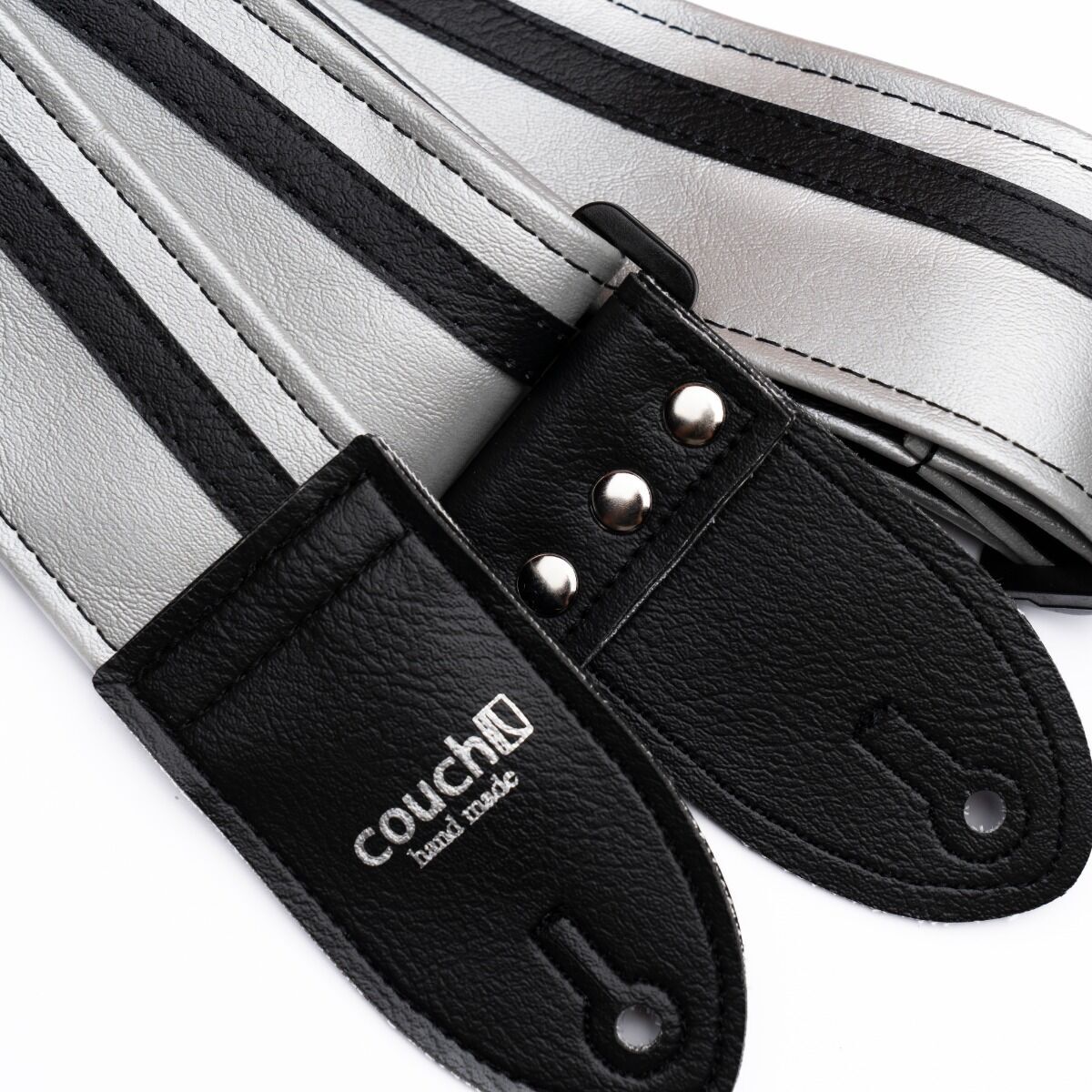 Couch Straps Silver with Black Vinyl Racer X Guitar Strap