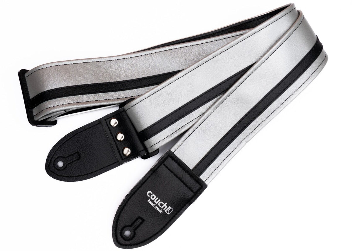 Couch Straps Silver with Black Vinyl Racer X Guitar Strap