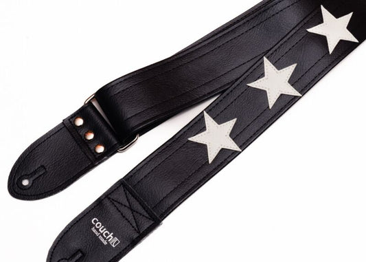 Couch Straps Custom Stars Guitar Strap - Black with White Stars
