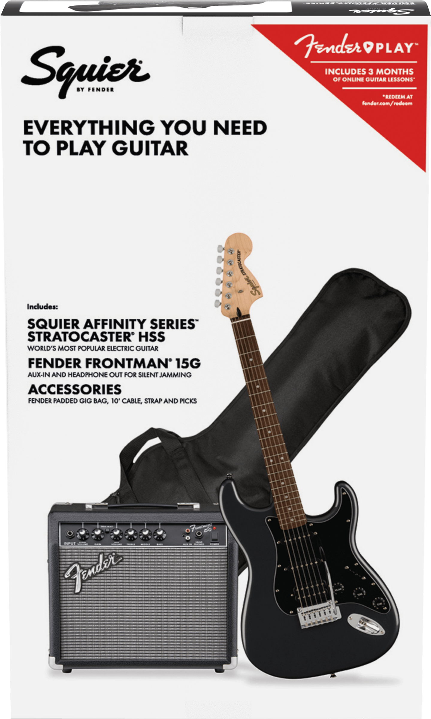 Fender Squier Affinity Series Stratocaster HSS Pack - Charcoal Frost Metallic with Frontman 15G