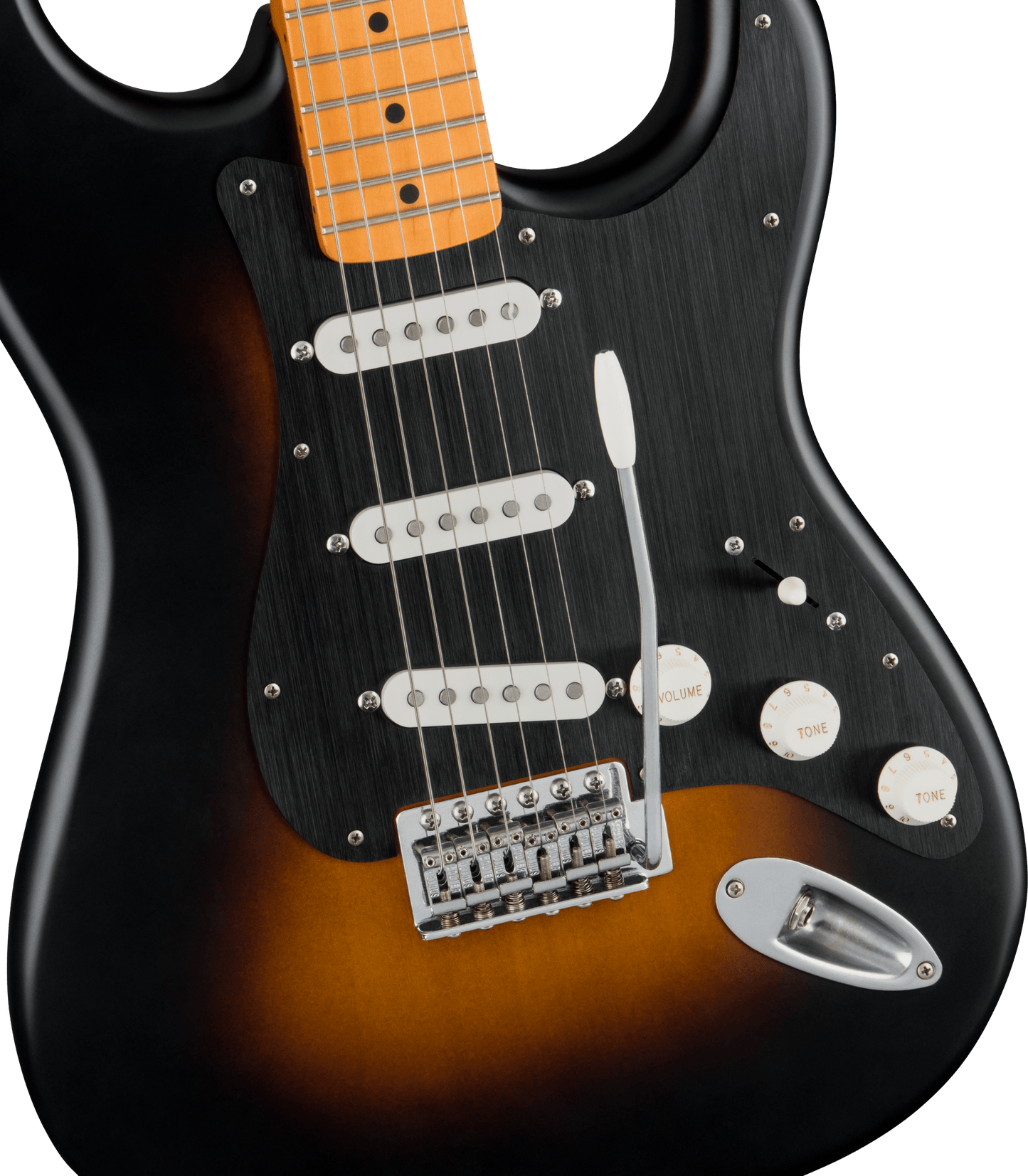 Fender Squier 40th Anniversary Stratocaster Vintage Edition - Black Anodised Pickguard - Satin Wide 2-Colour Sunburst