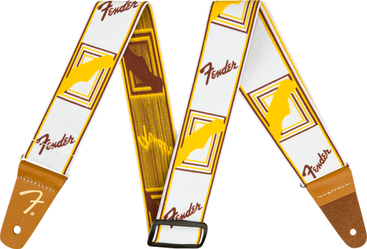 Fender WeighLess™ Monogrammed Strap (White/Brown/Yellow)