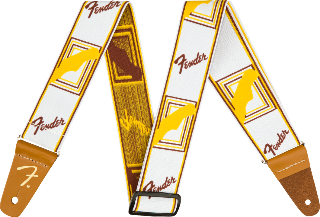 Fender WeighLess™ Monogrammed Strap (White/Brown/Yellow)