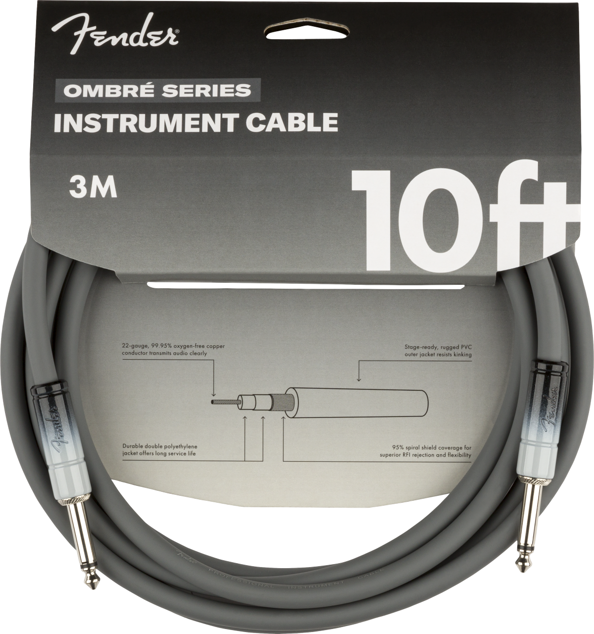 Fender 10' Ombré Instrument Cable - Silver Smoke