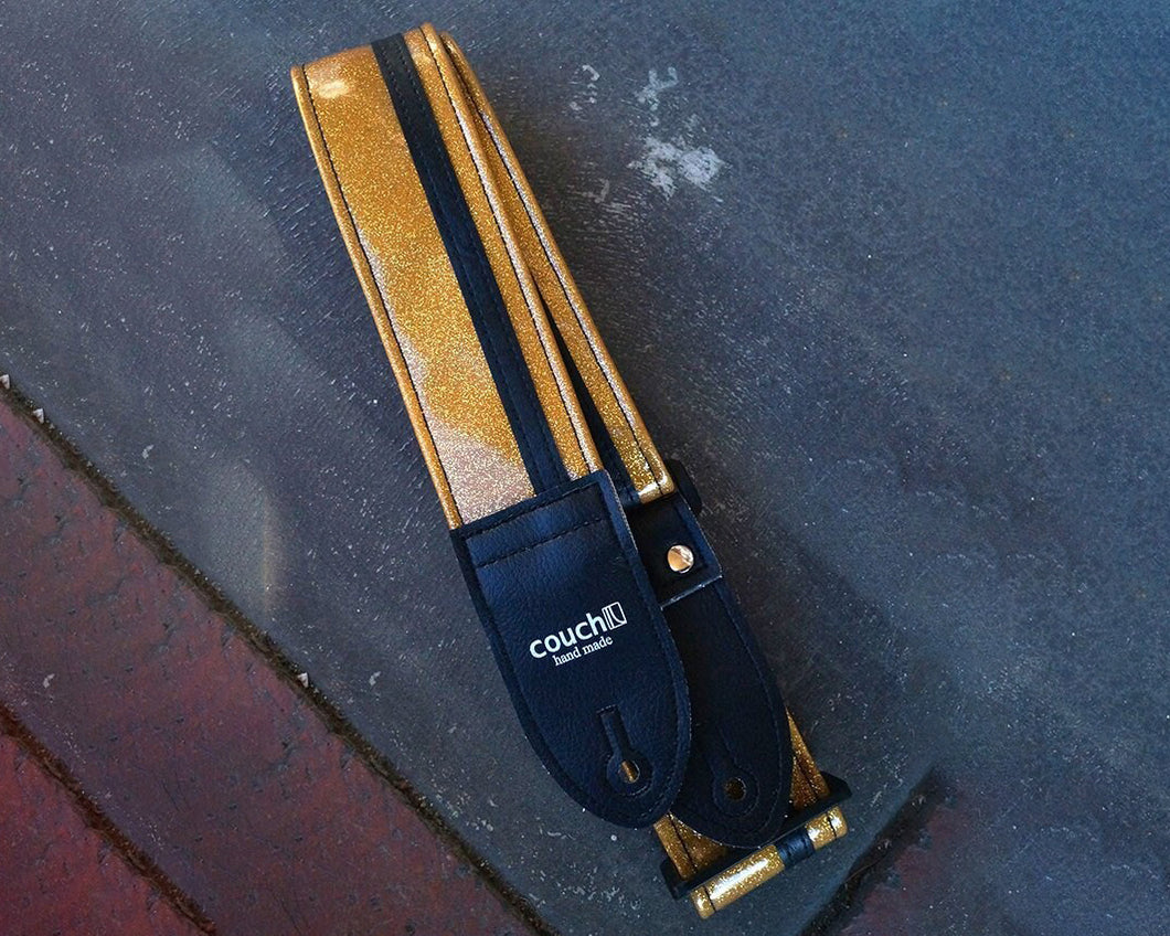 Couch Straps Gold Sparkle w/ Black Racing Stripe