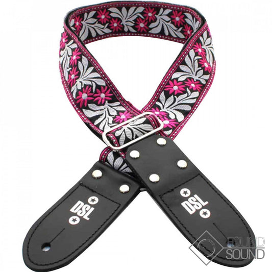 DSL Jacquard Weave Flower Fuchsia Guitar Strap