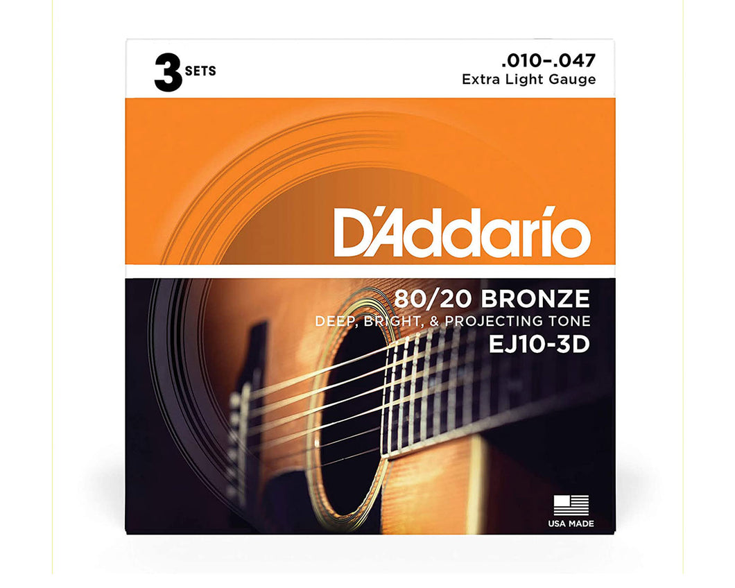 D'Addario EJ15-3D Phosphor Bronze Acoustic Guitar Strings (3 Pack)
