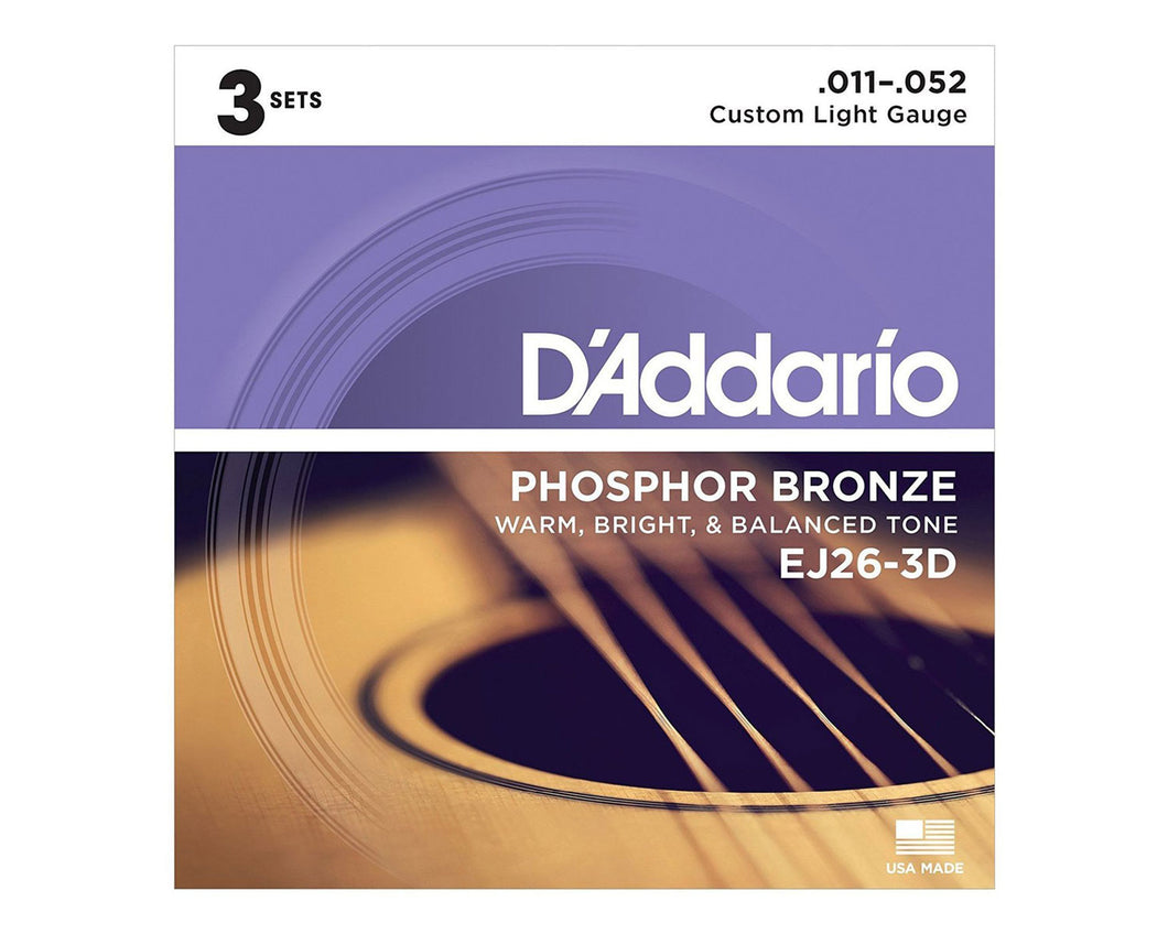 D'Addario EJ26-3D Phosphor Bronze Acoustic Guitar Strings (3 Pack)