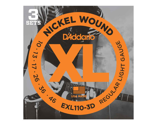 D'Addario EXL110-3D Regular Light Gauge Nickel Wound Electric Guitar Strings (3 Pack)