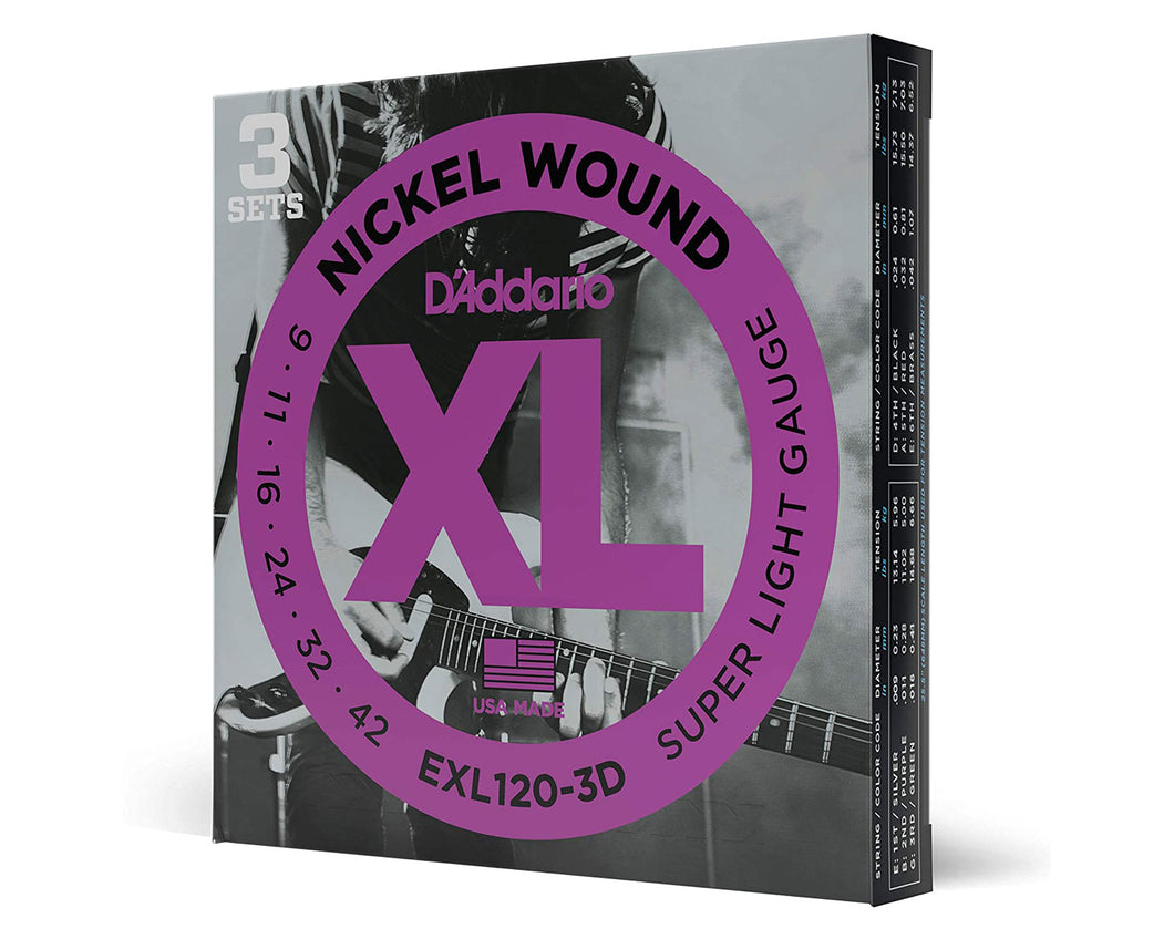 D'Addario EXL120-3D Nickel Wound Electric Guitar Strings (3 Pack)