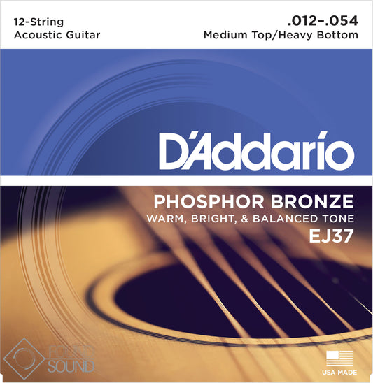 D'Addario EJ37 Phosphor Bronze 12-String Acoustic Guitar Strings
