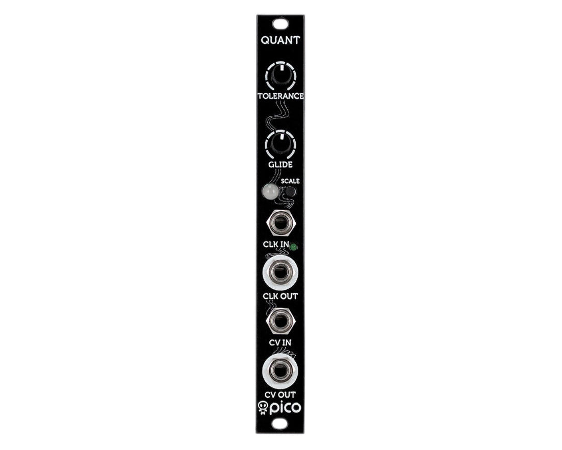 A black Erica Synths Pico Quant module for modular synthesizers with various control knobs and switches.