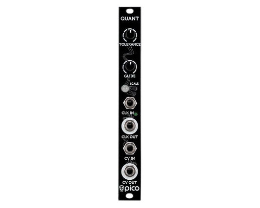 A black Erica Synths Pico Quant module for modular synthesizers with various control knobs and switches.
