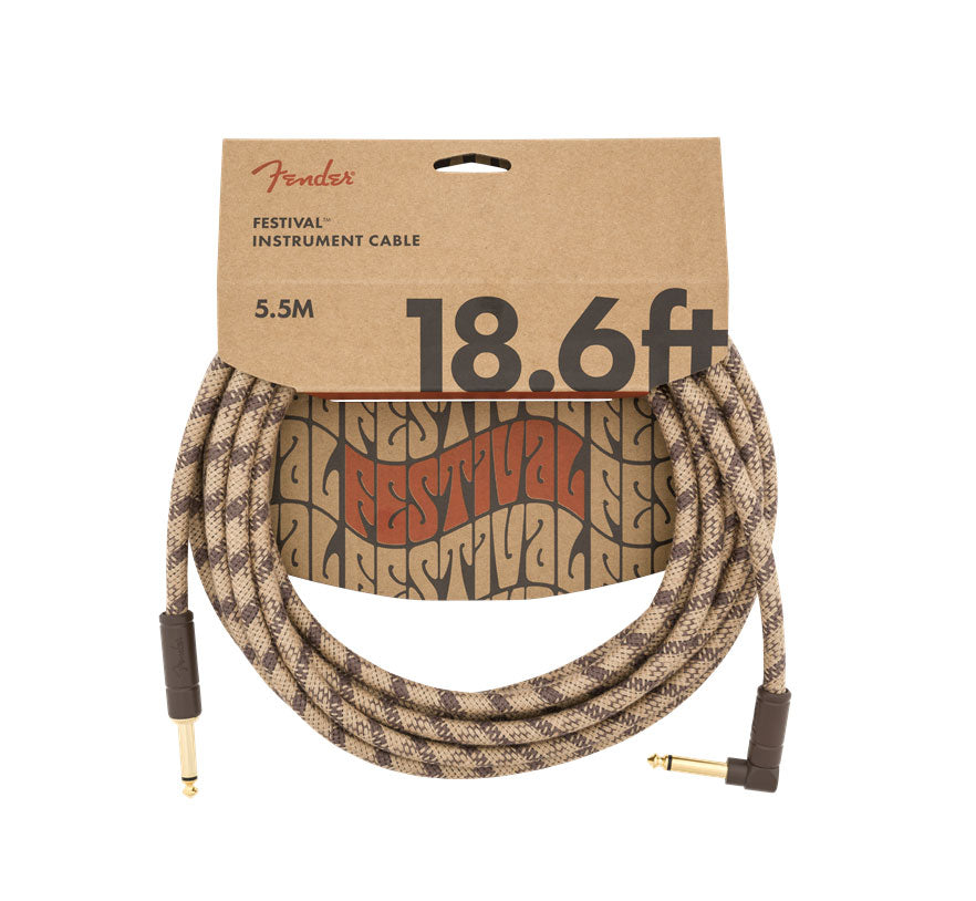 Fender 18.6' Angled Festival Instrument Cable Pure Hemp Brown Stripe