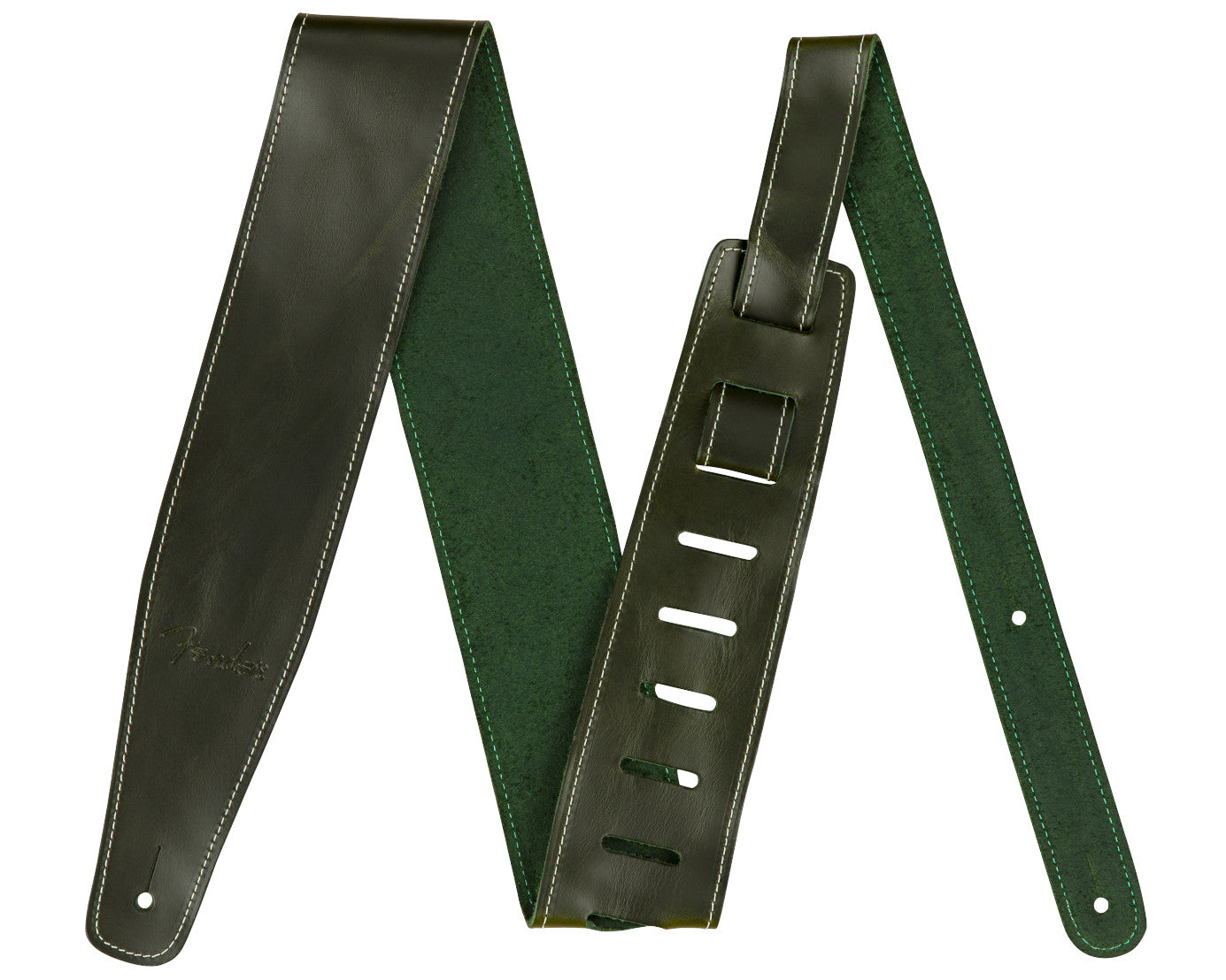 Fender Broken-In Leather Strap - Green 2.5"