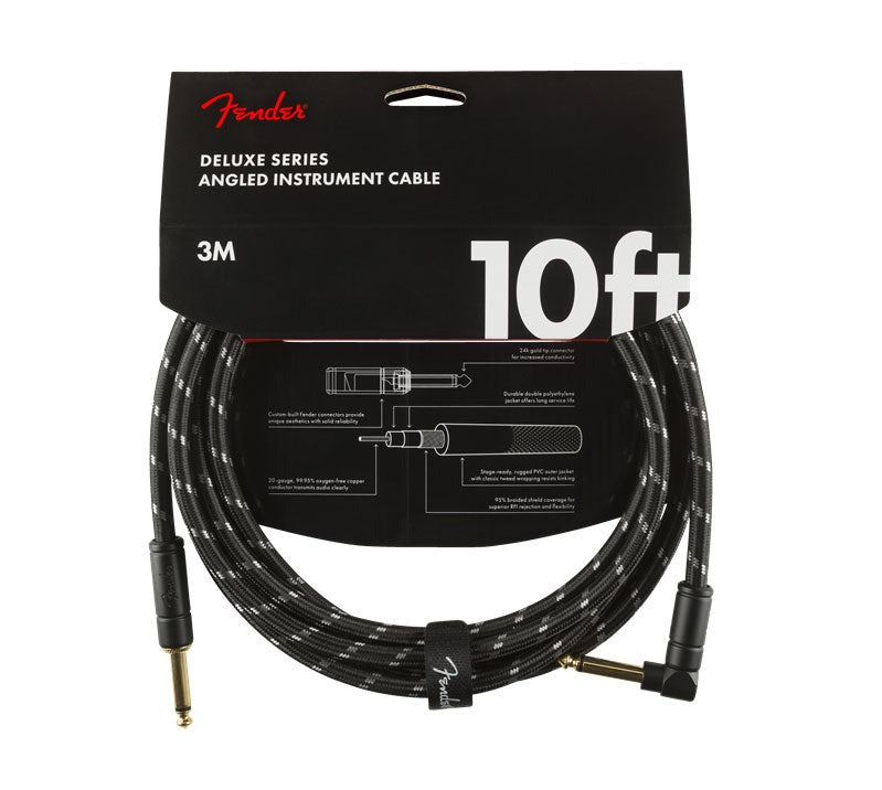 Fender Deluxe Series 10' Instrument Cable Black Tweed Right Angle