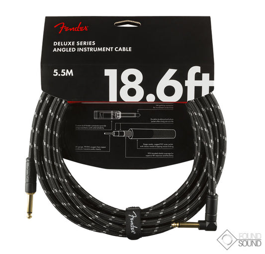 Fender Deluxe Series 18.6' Angled Instrument Cable Black Tweed