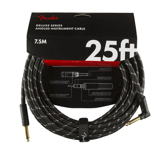 Fender Deluxe Series 25' Angled Instrument Cable Black Tweed