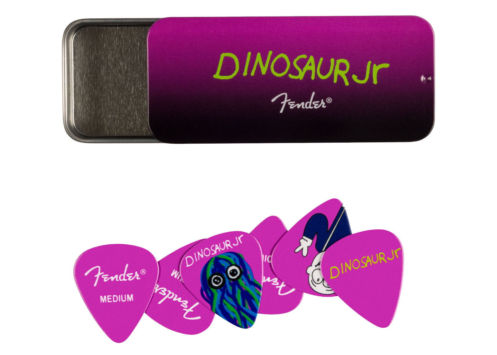 Fender J Mascis Dinosaur Jnr Pick Tin Medium set of 6 Found Sound