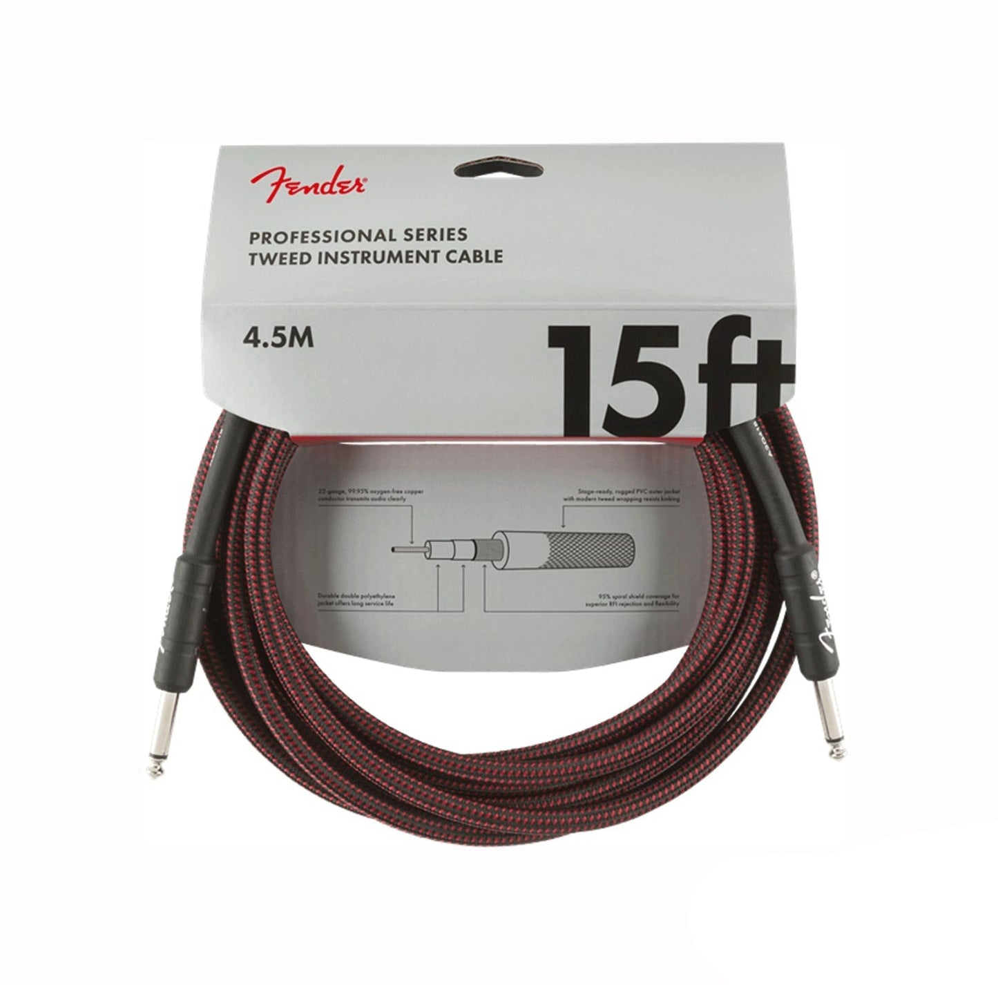 Fender Professional Series 15' Instrument Cable Red Tweed