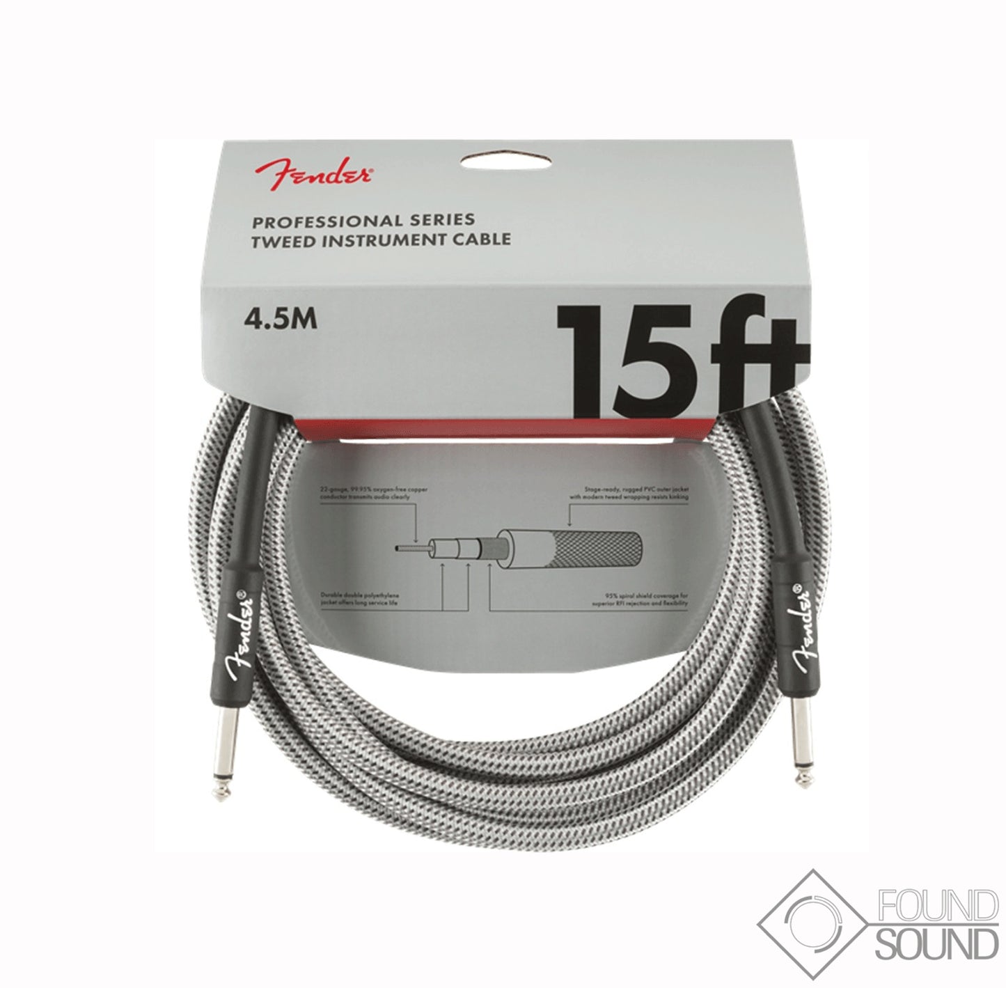 Fender Professional Series 15' Instrument Cable White Tweed