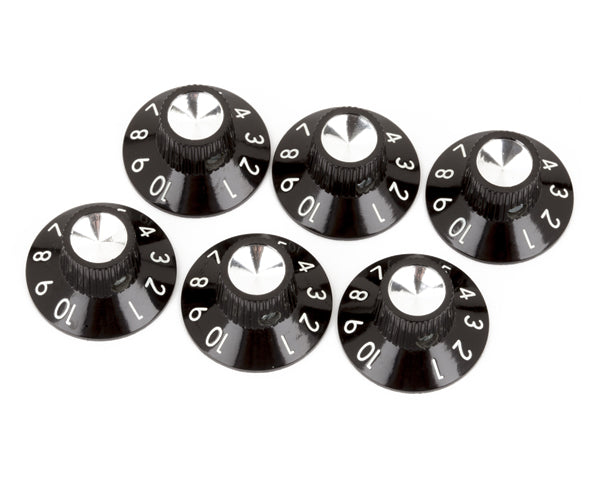 Set of 6 Fender Pure Vintage Black/Silver Skirted Amplifier Knobs
