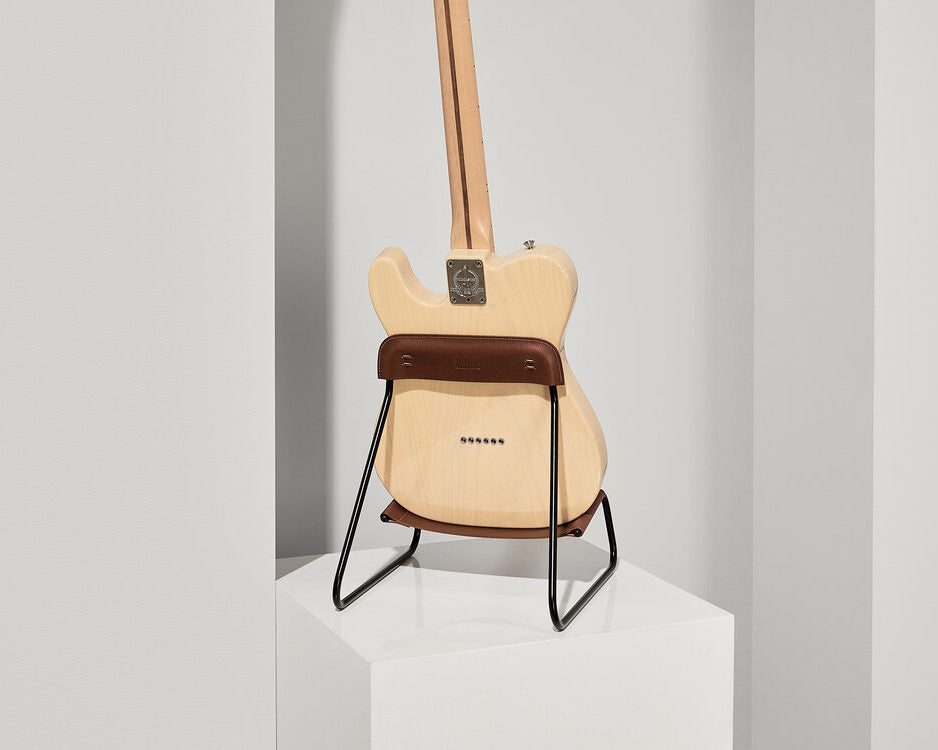 MINIM Sling Guitar Stand Tan Leather/Black Frame