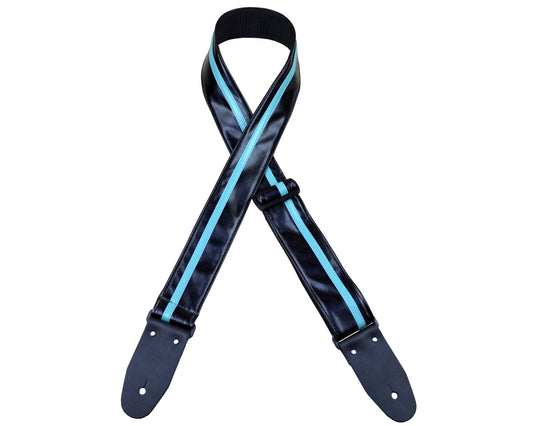Colonial Leather Stripe Ragstrap - Black with Aqua Stripe