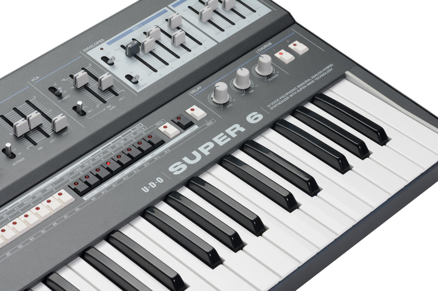 UDO Super 6 12 Voice Polyphonic Stereo-Analogue Hybrid Synthesizer - Grey