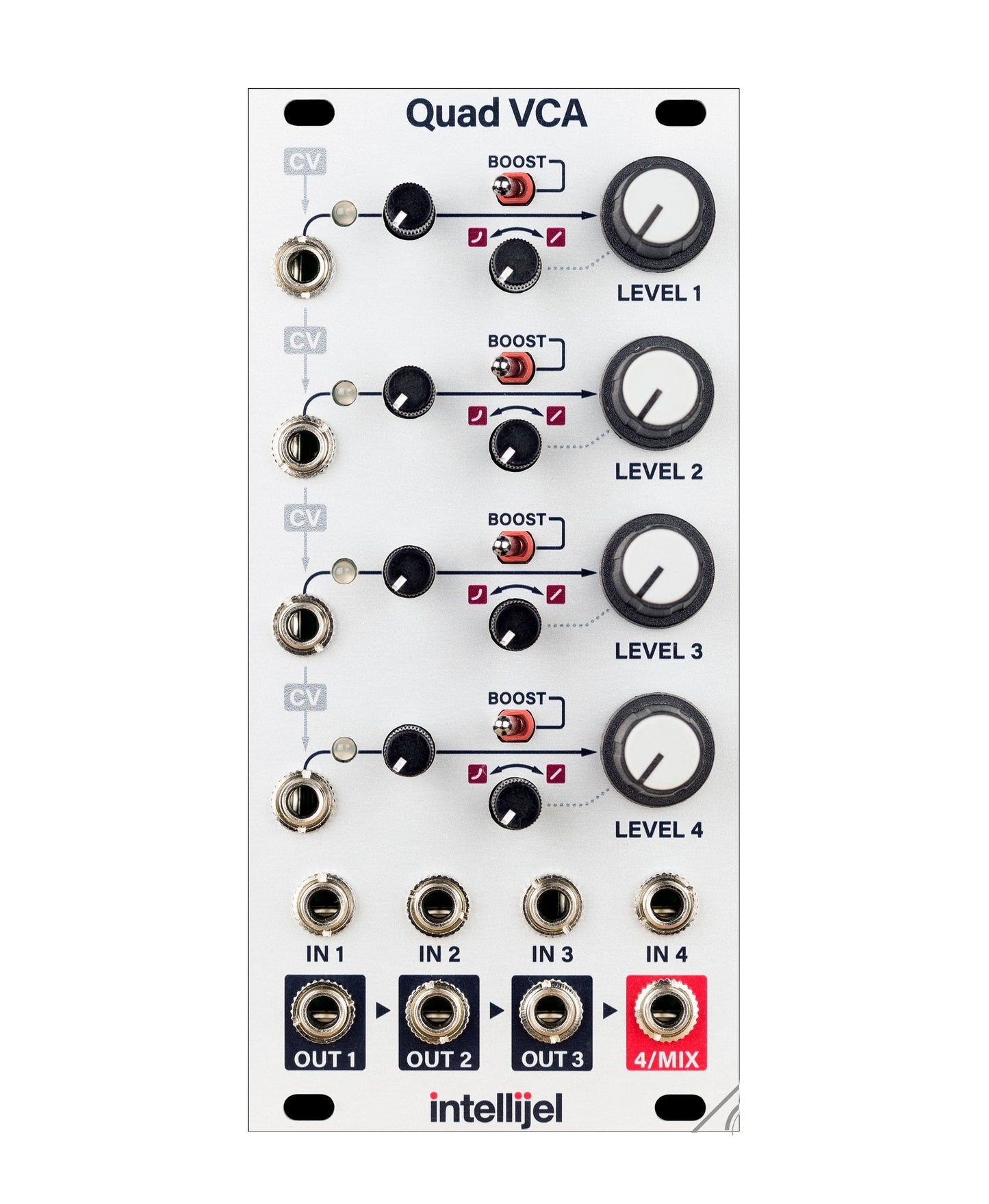 Intellijel Quad VCA Quad Voltage Controlled Amplifier and Cascaded Mixer