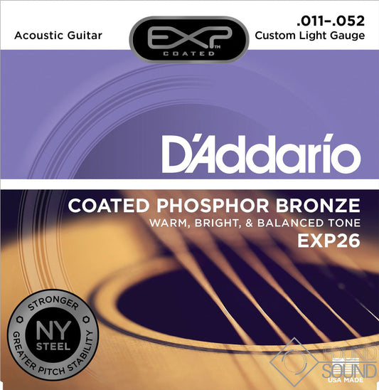 D'Addario EXP26 Coated Phosphor Bronze Acoustic Guitar Strings Custom Light 11-52