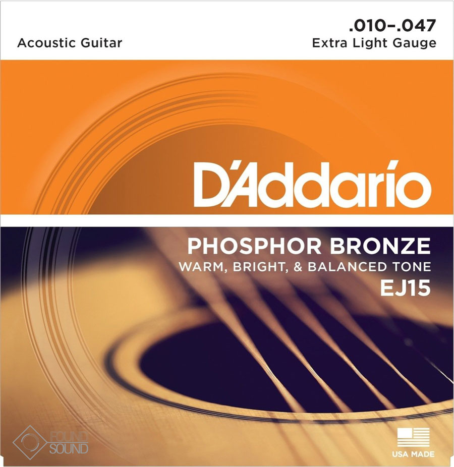 D'addario EJ15 Phosphor Bronze Extra Light Acoustic Guitar Strings. 10-47