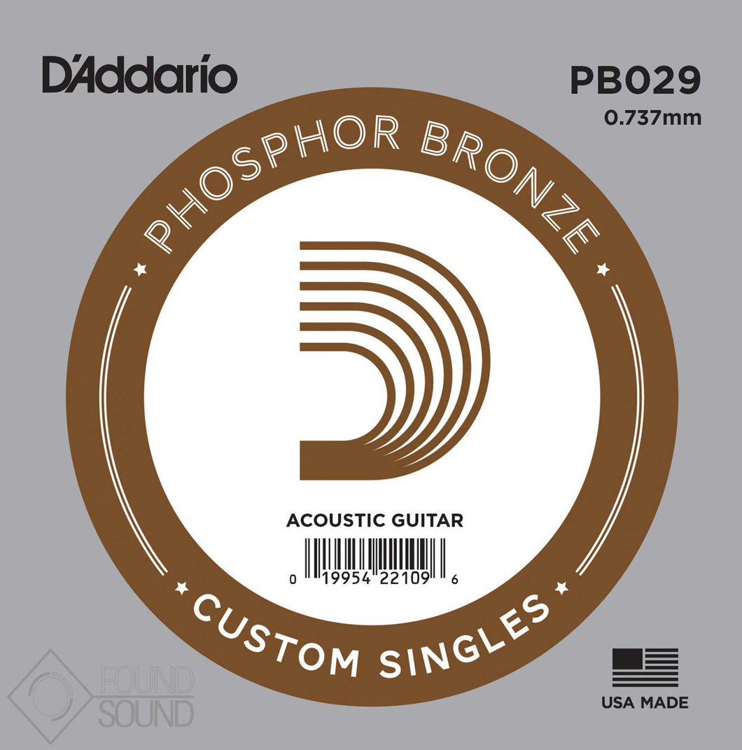 D'addario Phosphor Bronze Wound Acoustic Guitar Single String .029
