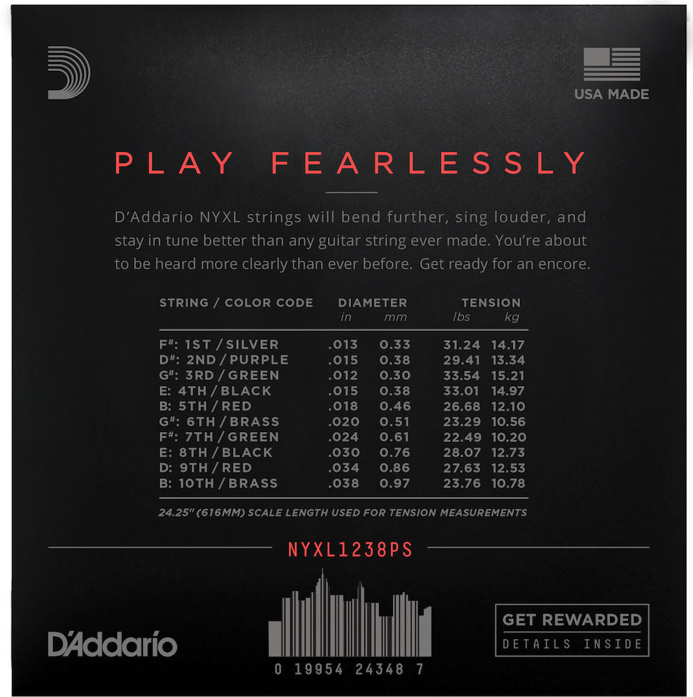 D'Addario NYXL1238PS Nickel Wound E9 Pedal Steel Guitar Strings Custom Light 12-38