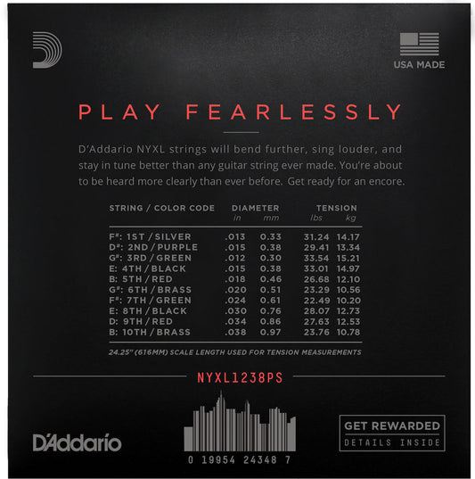 D'Addario NYXL1238PS Nickel Wound E9 Pedal Steel Guitar Strings Custom Light 12-38