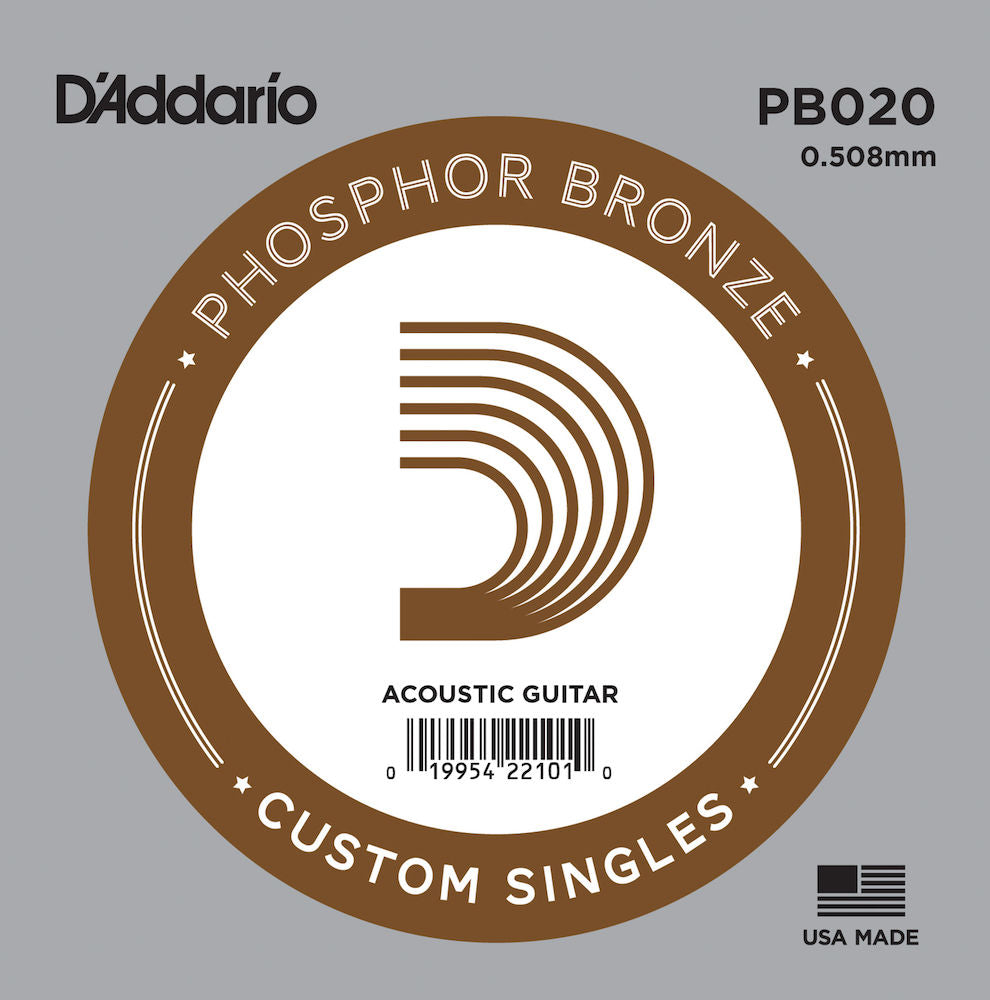 PB020 Phosphor Bronze Wound Acoustic Guitar Single String, .020