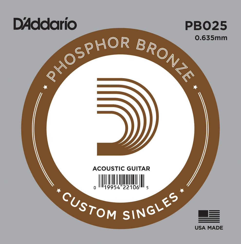 PB025 Phosphor Bronze Wound Acoustic Guitar Single String, .025