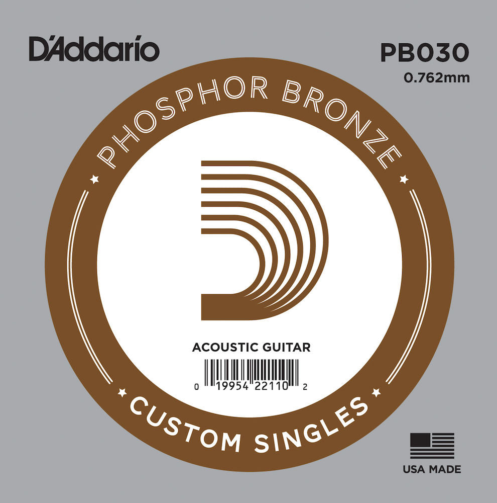 PB030 Phosphor Bronze Wound Acoustic Guitar Single String, .030