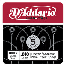 Load image into Gallery viewer, D&#39;Addario PL010-5 Plain Steel Guitar Single String, .010 5-pack
