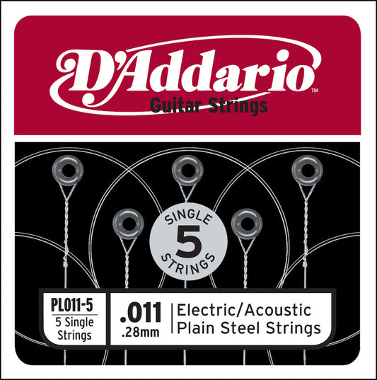 PL011-5 Plain Steel Guitar Single String, .011 5-pack