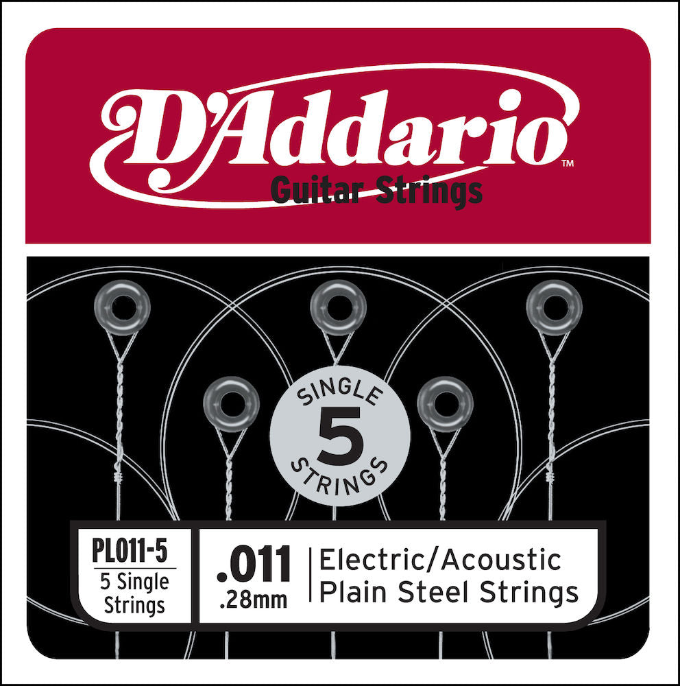 PL011-5 Plain Steel Guitar Single String, .011 5-pack